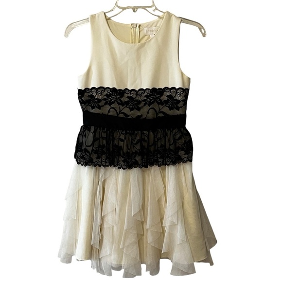 BCBG Girls Shantung Bodice Dress Winter White and Black Layered Tiered Tulle 12 - Picture 1 of 16